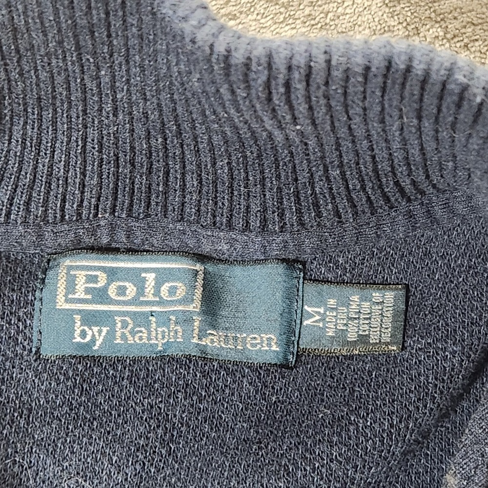 Polo Ralph Lauren Sweater Mens Medium Blue 1/4 Zip Pima Cotton Elbow Patch - Picture 3 of 8